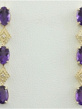 Gold Drop Earrings with Purple Gemstone Accents
